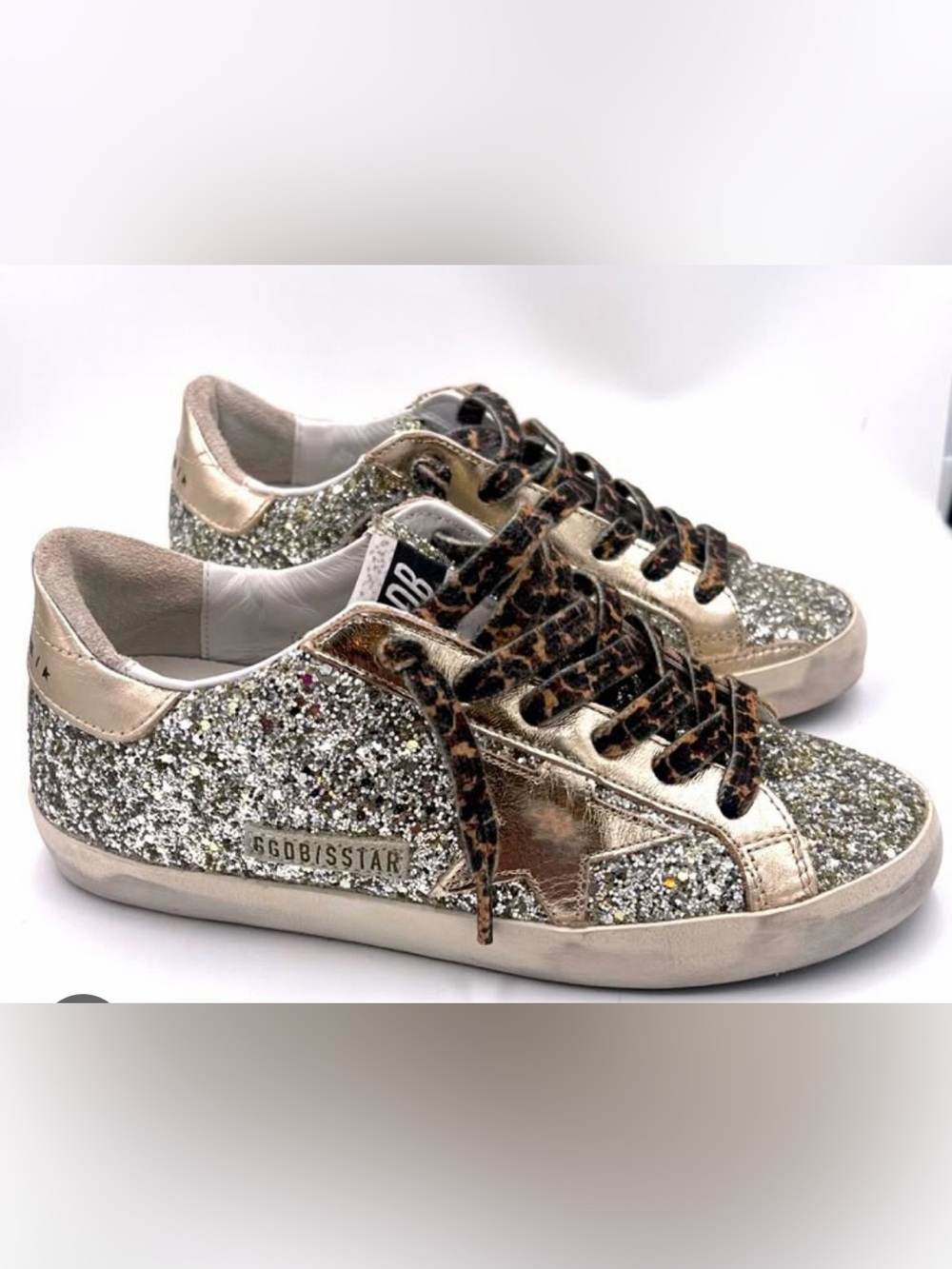 Golden Goose Platinum Glitter Super-Star with Gold Star